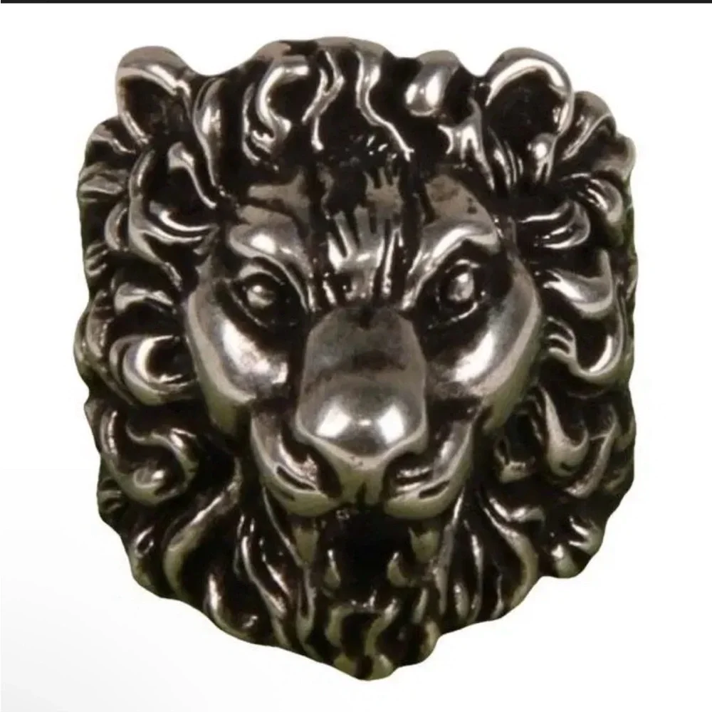 Gucci Lion Head Motif Ring Black Silver Size 13G (US 6.5) Full Inclusion - Picture 2 of 6